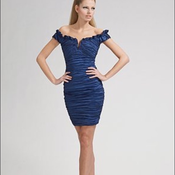 Worn Once BCBGMAXAZRIA Blue Ruched Dress - Picture 1 of 8